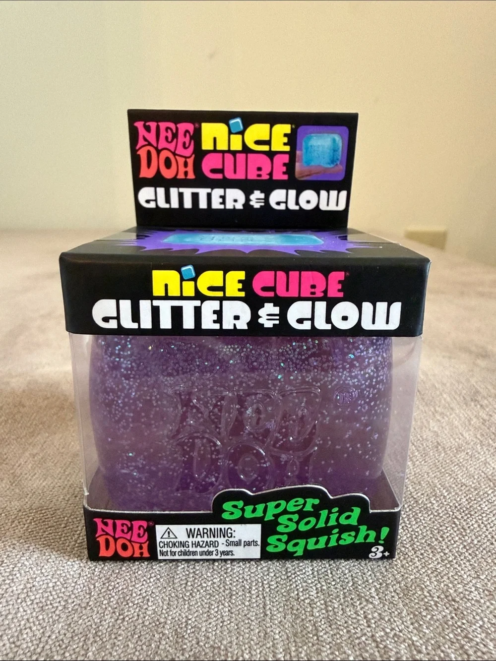 NeeDoh Nice Cube Glitter and Glow Super Solid Squish! - Purple | New